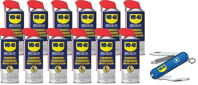 WD-40® Silikon-Spray-Set, 12-teilig, mit Gratis Schweizer Taschenmesser NEU