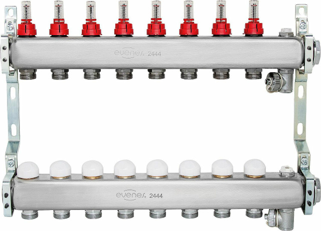 rozdzielacz obiegów grzewczych Evenes ATT2, DN32 (11/4"), stal nierdzewna, 9 obiegów grzewczych, z przepływomierzem NOWOŚĆ