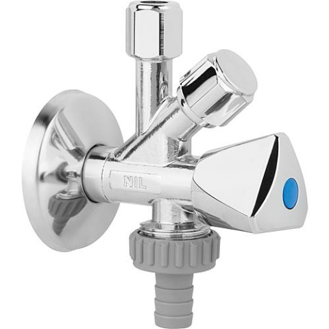 Nil Combi angle valve Nil, 1/2""x3/4""x3/8"", with backflow preventer, chrome-plated 6620 NEW