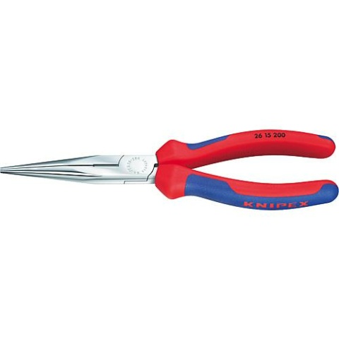 Knipex needle nose pliers with cutting edge chrome-plated with two-colour multi-component handles straight jaws length 200mm 26 15 200 NEW