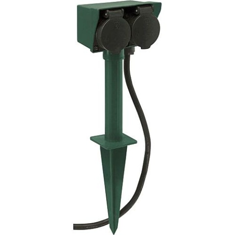 REV 2-fach Gartensteckdose mit Erdspieß Kabel 1.5m Farbe Schwarz 595004555 NEU