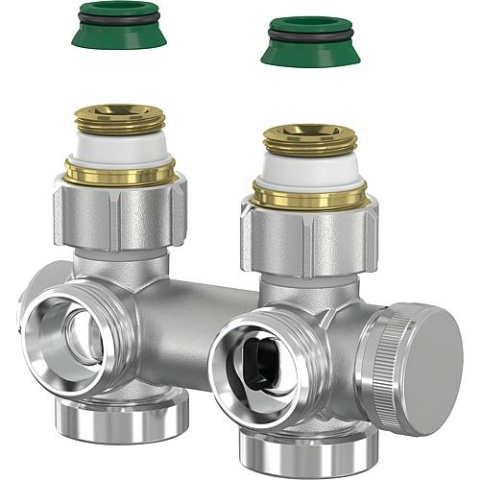 Simplex universal tap block with drain, for two-pipe systems NEW