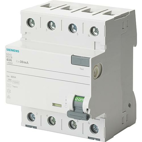 Siemens RCD, 4-biegunowy, typ A, 63A, 30mA, 5SV3346-6 5SV3346-6 NOWOŚĆ
