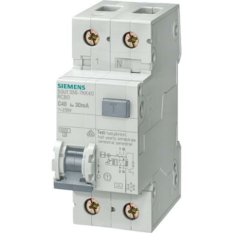 Siemens FI/LS schakelaar Siemens, 6KA, type A, B13A, 30mA, 5SU1356-6KK13 5SU1356-6KK13 NIEUW