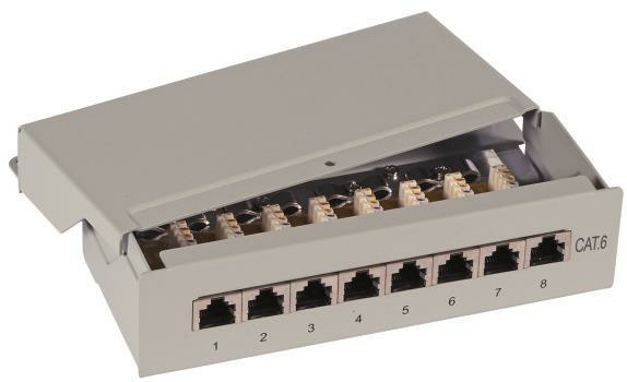 Mini patch panel 8xRJ45 37736.8 Cat.6, 1U 10z montaggio a parete RAL 7035 NUOVO