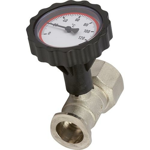 Modvlvs VL-Pumpenflanschkugelhahn 11/4"" mit Thermometerhandgriff rot vernickelt NEU