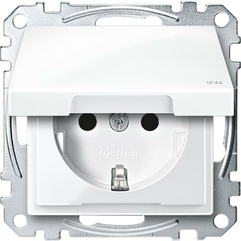 Merten Schuko socket outlet Merten, with hinged cover, System M, polar white glossy, IP44 1 unit MEG2314-0319 NEW