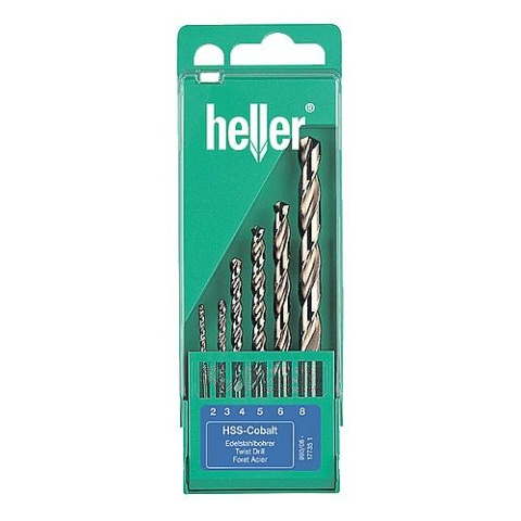 Heller roestvrijstalen boorset HELLER® 6-delig Cobalt HSS-CO DIN 338 RN Ø 2,0 - 8,0 mm NIEUW