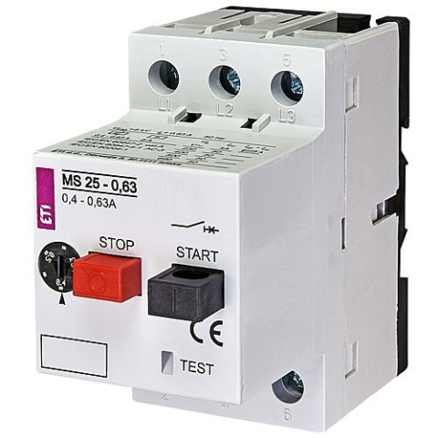 ETI Motor-protective circuit-breaker ETI, MS25-0.63 Tripping range 0.4 - 0.63 A NEW
