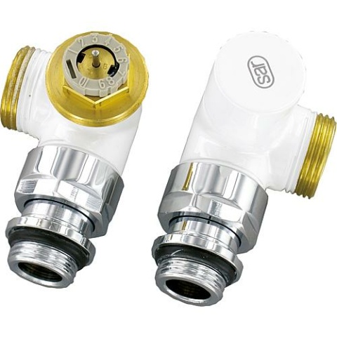 Simplex design thermostatic valve set angled corner shape D 3933 DN15 (1/2"") AG 3/4"" (Eurocone), white (RAL 9016) 1342123 NEW