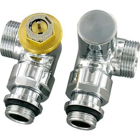 Zestaw zaworów termostatycznych o konstrukcji Simplex w kształcie narożnika kątowego D 3933 DN15 (1/2"") AG 3/4"" (Eurocone), chrom 1342128 NOWOŚĆ