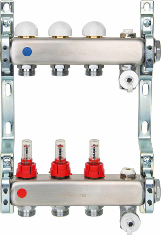 Evenes heating circuit manifold ACT2, DN 25 (1"") stainless steel, 3 heating circuits with flowmeter NEW