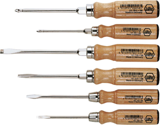 Wiha wood slotted/Pozidriv screwdriver set, 6-piece round blade with hexagonal base type 162 ZK6 SO 7150 NEW