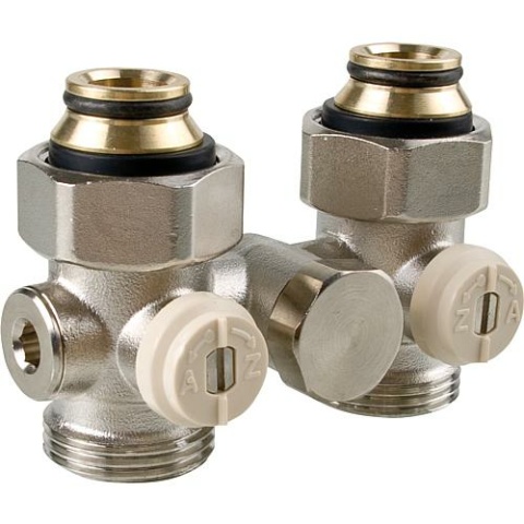 Caleffi double ball valve union single-pipe system 3/4""IG by-pass passage with Euro cone 301250 NEW