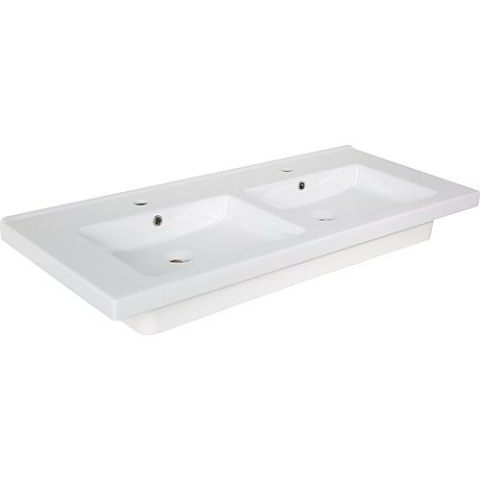 Evenes Doppelwaschtisch TRENDY BxHxT: 1210x155x510 mm 2 Hahnlöcher Keramik weiß NEU