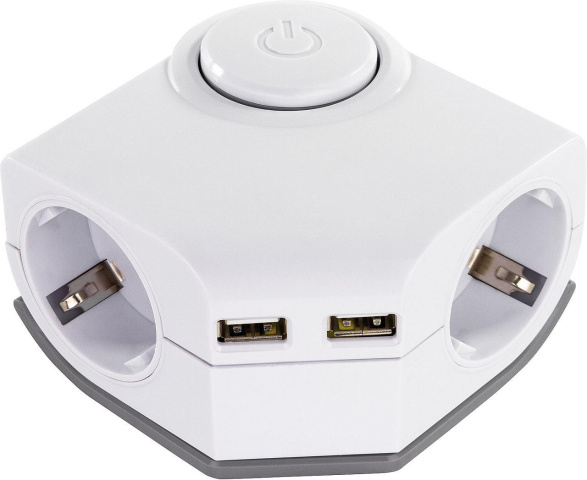 REV Corner socket outlet 2-fold, with 2 USB connections, switch, thermal protection and child protection NEW